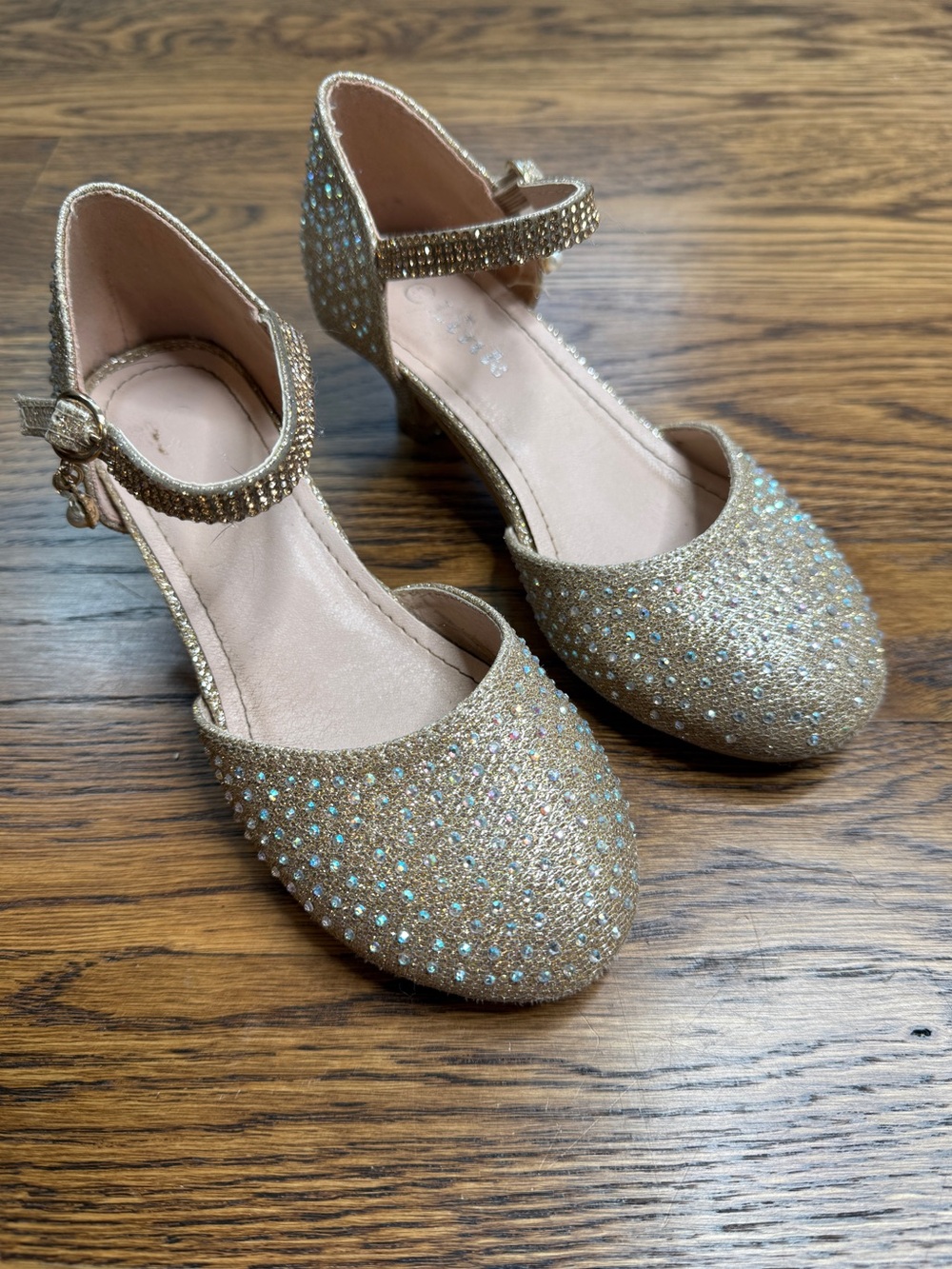 Link Girls Gold Rhinestone Glittering Party Dress Crystal Ankle-Strap Heels 12